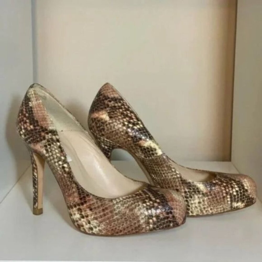 LK Bennett Snakeskin Leather Platform Heels Pump Neutral earthy tone size 38 1/2
